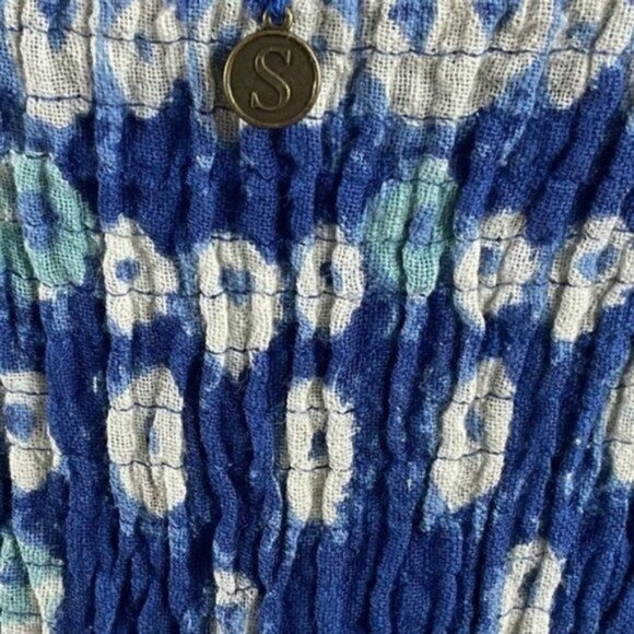 Soft Surroundings Blue Mahini Maxi Ikat print handkerchief Dress Boho Medium - Picture 10 of 13